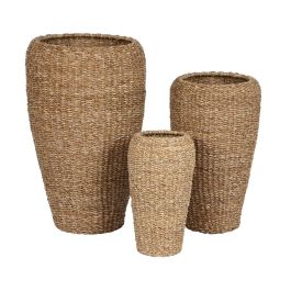Set de pots de fleurs Home ESPRIT Naturel Métal Fibre naturelle Bali 43 x 43 x 70 cm (3 Pièces)