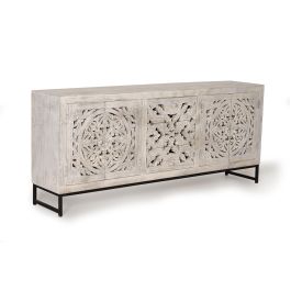 GINER Y COLOMER - Buffet en bois de manguier massif et métal avec 4 portes, 3 tiroirs, finition blanc vieilli - 80 x 190 x 38 cm Precio: 1427.988. SKU: B1HLYTSS49