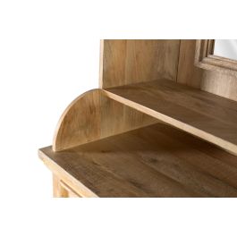 GINER Y COLOMER Buffet à Bouteilles en Bois de Manguier avec Miroir Central, Étagères, Tiroirs et Portes Vitrées - Finition Naturelle