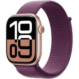 Apple Watch Series 10 GPS + Cellular 46mm - Boîtier Aluminium Or Rose avec Bracelet Sport Plum - Smartwatch, Étanche, Écran OLED, 64 Go, iOS, LTE