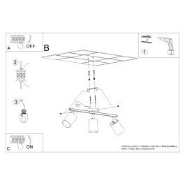LEMMI Lustre 3 Lumières SOL-SL.1128 LED Design Minimaliste Métal Noir Blanc