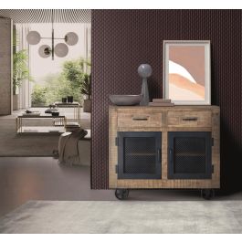 GINER Y COLOMER Buffet industriel en bois de manguier et métal naturel - 85 cm H x 100 cm L x 38 cm P