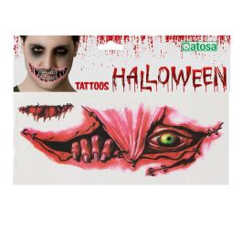Maquillage Effet Tattoo Facial Mutant - Tattoo Effet Cicatrice Cousue avec Œil et Bouche Déchirée, Accessoire Halloween Horreur