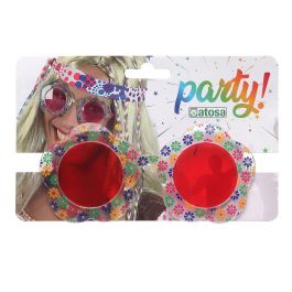 Lunettes fleur hippie rouges pour femme adulte - Accessoire rétro pour fête, festival ou célébration thématique