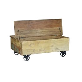 Table basse en bois recyclé avec 5 tiroirs et roulettes en métal multicolore - 110 x 70 x 42 cm