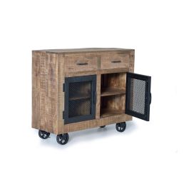 GINER Y COLOMER Buffet industriel en bois de manguier et métal naturel - 85 cm H x 100 cm L x 38 cm P