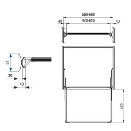 VIBO Tiroir télescopique extensible 550-690mm, extraction totale, acier/aluminium/plastique, finition chrome/gris
