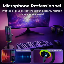 The G-Lab K-MIC-NEON Microphone de streaming et gaming USB, RGB, pour PC et consoles, captation audio professionnelle, noir