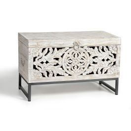 GINER Y COLOMER Buffet en bois de manguier et métal, sculpté à la main, finition blanc vieilli Precio: 371.988. SKU: B1EHM55QGE