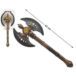 Hacha Doble Filo 42 cm avec Détails Dorés et Manche Texturé - Accessoire pour Déguisement Guerrier, Orc ou Barbare, Halloween et Fantasy Precio: 2.724. SKU: B1FMGWESKD