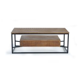GINER Y COLOMER - Mesa de Centro - Table basse en bois de manguier et métal de style industriel avec 2 tiroirs - 120 x 60 x 45 cm - Coloris Naturel