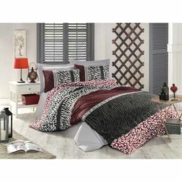 Ensemble de lit 1 housse de couette 220x240 cm + 2 taies d'oreiller 60x60 cm Coton Renforcé Rouge ASI8681875492156