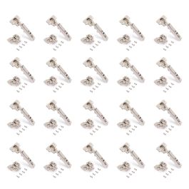 Emuca Lot de 20 charnières droites X92N et embases à visser, Hauteur 0, Acier, Nickelé