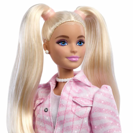 Barbie JJN69 - Poupée Barbie Style Deluxe avec veste en denim rose et jupe - Poupée mannequin mode 29.5 cm pour jeux d'imagination à partir de 4 ans