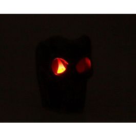 Squelette Décoratif Noir avec Yeux Rouges Lumineux pour Halloween - Crâne Effrayant 7 cm pour Décoration de Fête, Table et Ambiance