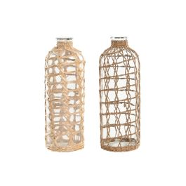 Vase Home ESPRIT Transparent Marron Clair Verre Naturel méditerranéen 12 x 12 x 33 cm (2 Unités)