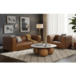 GINER Y COLOMER - Canapé 3 Places en Cuir Vintage avec Pattes en Acier - Style Moderne et Confortable - Dimensions: 220x98x67 cm - Marron