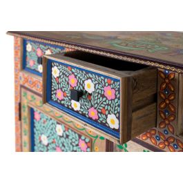 GINER Y COLOMER GC-Artisan Buffet d'Entrée en Bois de Mango avec Décoration Florale Peinte à Main - 3 Tiroirs et 2 Portes - 22x83x40 cm