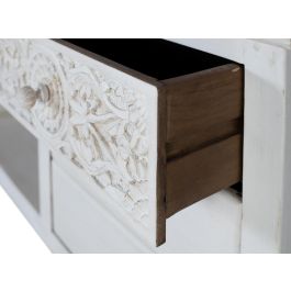 GINER Y COLOMER Meuble TV avec 6 tiroirs et 2 espaces ouverts, en bois de manguier blanc vieilli, 180 x 40 x 70 cm