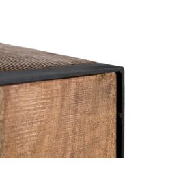 GINER Y COLOMER Buffet 4 portes en bois de manguier 200 cm noir - Structure métal, finition naturelle, ouverture push, avec étagères intérieures