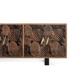 GINER Y COLOMER Buffet 6 portes en bois massif d'acacia couleur naturel et noir avec pattes métal - 220 x 74 x 42 cm