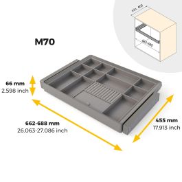 Emuca Kit tiroir organisateur et rack ajustable Quartz pour armoires, glissières extension totale et à fermeture douce, Module 70cm, Finition Titane