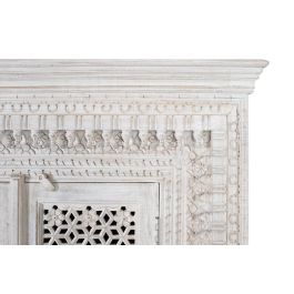 GINER Y COLOMER Buffet en bois de manguier massif sculpté main, finition blanc vieilli, 100x110x40 cm