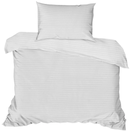 Parure de lit 1 place en satin de coton imprimé rayures blanc - 1 housse de couette 140 x 200 cm + 2 taies d'oreiller 60 x 60 cm