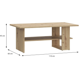 Artisan Table basse rectangulaire en chêne avec 2 plateaux, finition bois clair - Dimensions : 110 x 60 x 45 cm