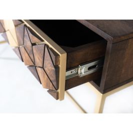 GINER Y COLOMER Consola 2 tiroirs en bois de mango et métal couleur noyer et doré - 122x76x40 cm