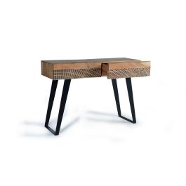 GINER Y COLOMER Console de Salon en Acacia et Métal, 2 Tiroirs, Sculpture à la Main, Dimensions 110 x 40 x 77 cm, Finition Naturelle