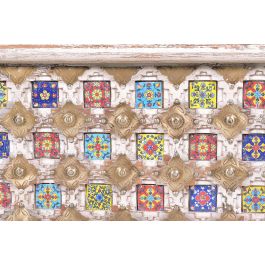 GINER Y COLOMER - Coffre de rangement en bois de manguier massif avec détails en céramique et bronze, finition blanc vieilli - 80 x 40 x 45 cm