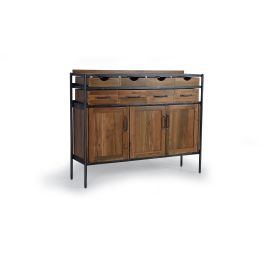 GINER Y COLOMER Buffet en teck et bois de manguier avec métal, couleur naturel, 8 tiroirs et 3 portes, 110 x 140 x 40 cm