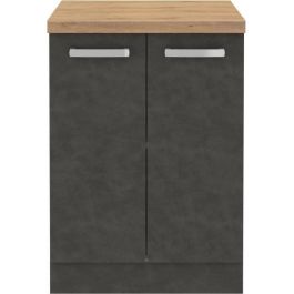 Meuble bas 2 portes battantes - Gris mat - L 60 x P 51,6 x H 85 cm - LASSEN