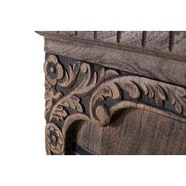 GINER Y COLOMER Buffet 4 portes en bois de manguier massif, fabriqué à la main, portes sculptées motifs floraux avec ferrures et poignées en fer vieilli, couleur marron