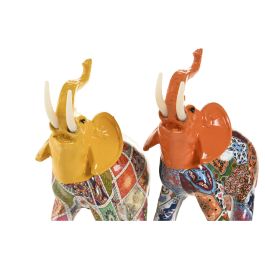 Figurine Décorative Home ESPRIT Jaune Multicouleur Orange Eléphant 16 x 7 x 17 cm (2 Unités)