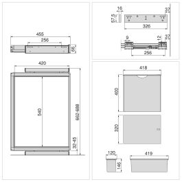 Emuca Kit plateau auxiliaire, panier et rack ajustable Quartz pour armoires, glissières extension totale et à fermeture douce, Module 70cm, Finition Titane