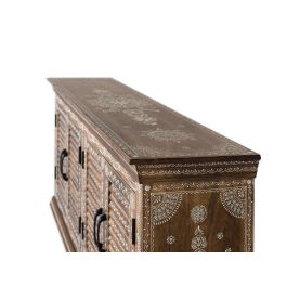 Buffet 4 portes en bois de manguier naturel, peint à la main - Artisanal