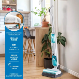 Domo DO253SW - Aspirateur balai laveur sans fil, 10000 Pa, 35 min autonomie, 75 m², 450 ml, blanc/bleu