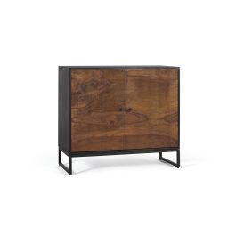GINER Y COLOMER Consola 2 portes en palissandre et bois de manguier avec pieds métal 90x40x80 cm Brun Noir
