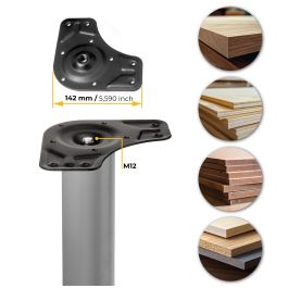 Emuca Lot de 4 pieds de table, diamètre 60mm, H 830mm, Acier, Peint en aluminium