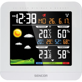 Sencor SWS 5600 - Station météo sans fil avec capteur extérieur, intérieur/extérieur, DCF77, LCD couleur