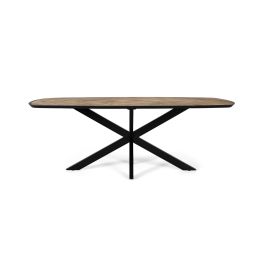 GINER Y COLOMER - Table à manger en bois de manguier avec plateau chevron et structure en fer noir, 220 cm, aux coins arrondis Precio: 947.988. SKU: B1636S3F9C