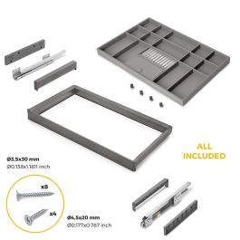 Emuca Kit tiroir organisateur et rack ajustable Quartz pour armoires, glissières extension totale et à fermeture douce, Module 80cm, Finition Titane