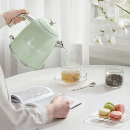 Sweiss Bouilloire Électrique Vintage KTS7 - 1000 W - Capacité 1 L - Socle 360° - Vert - Inox - Décoration Cuisine