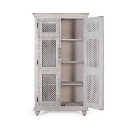 GINER Y COLOMER - Armadio de 2 portes en bois massif de manguier avec finition vieillie, travail artisanal, blanc lavé