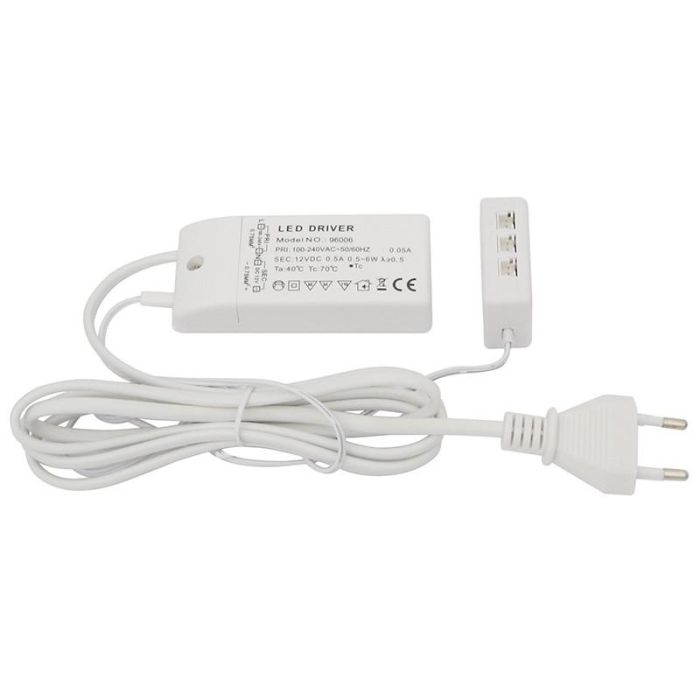 HERRAJES ALK Transformateur LED 6W 12V 100-240V 6 voies connexion JST