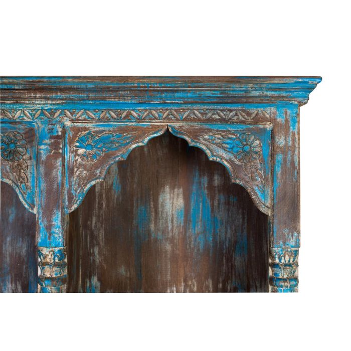 GINER Y COLOMER - Buffet Bibliothèque Artisanal en Bois de Mango, Style Exotique, Finition Bleu Patiné, 3 Tiroirs et Étagères, 170 cm de Largeur 2 GINER Y COLOMER - Buffet Bibliothèque Artisanal en Bois de Mango, Style Exotique, Finition Bleu Patiné, 3 Tiroirs et Étagères, 170 cm de Largeur 2