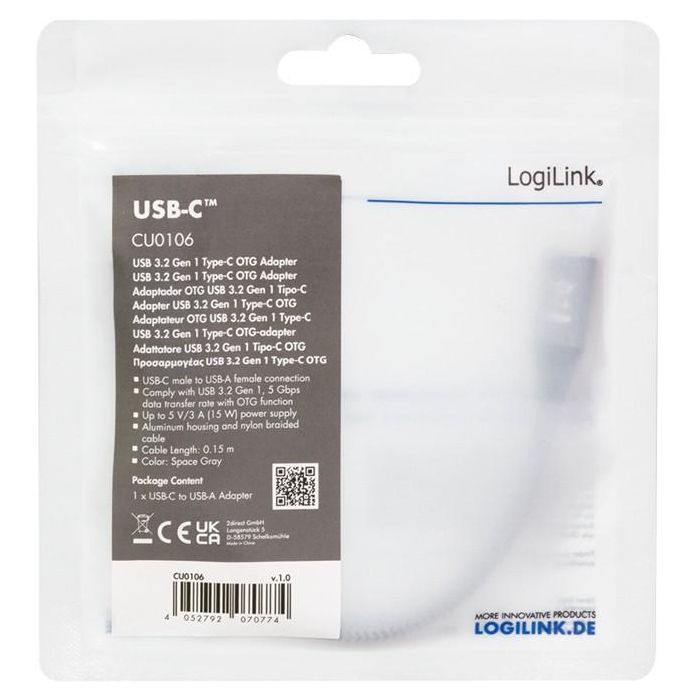 LogiLink USB-C > USB 3.2 (ST-BU) 0,15m Adapter Grau 4