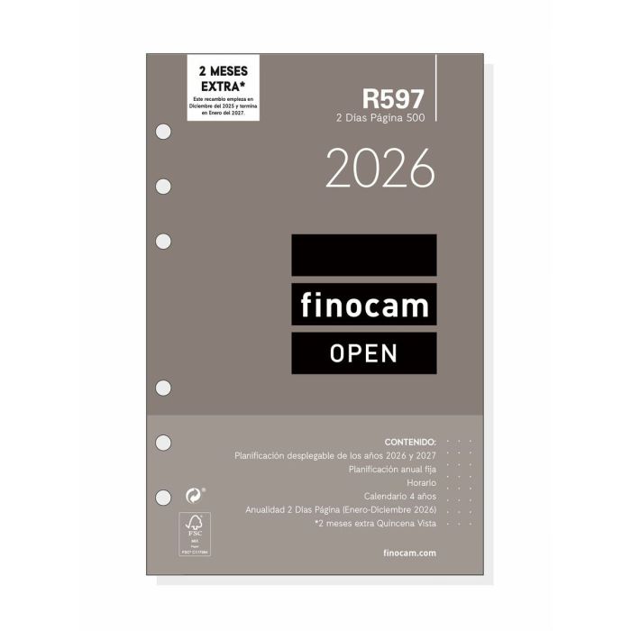 Recharge pour agenda Finocam OPEN R597 2026 11,7 x 18,1 cm